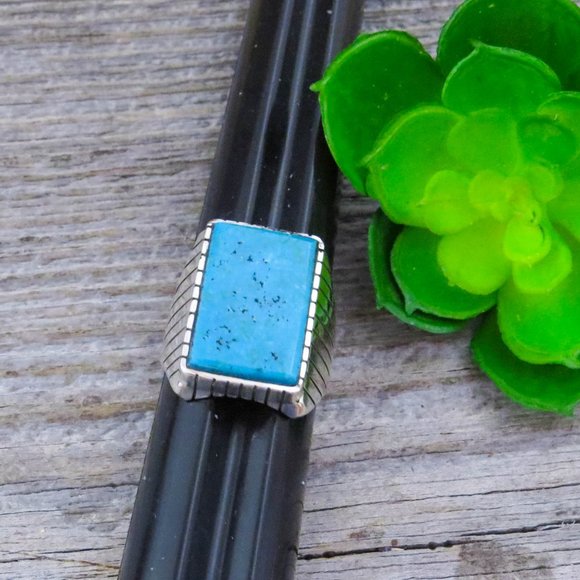 Navajo Kingman Turquoise Sterling Silver Large Rectangular Men's Ring Size 11 3/ - Picture 8 of 8